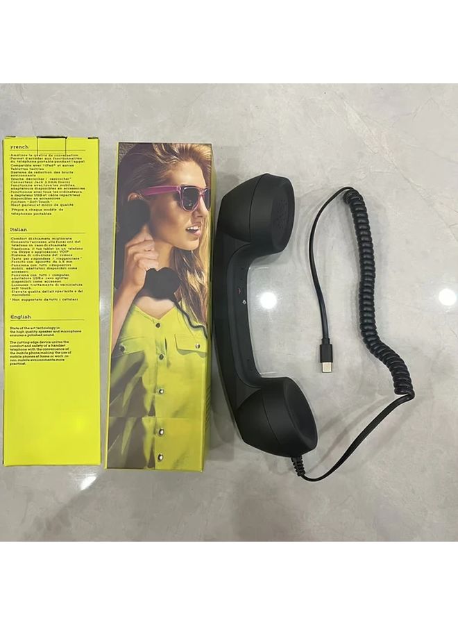 Black Retro Wired Headset Type C Classic Landline Design Volume Control No Tangle Cable - Image 5