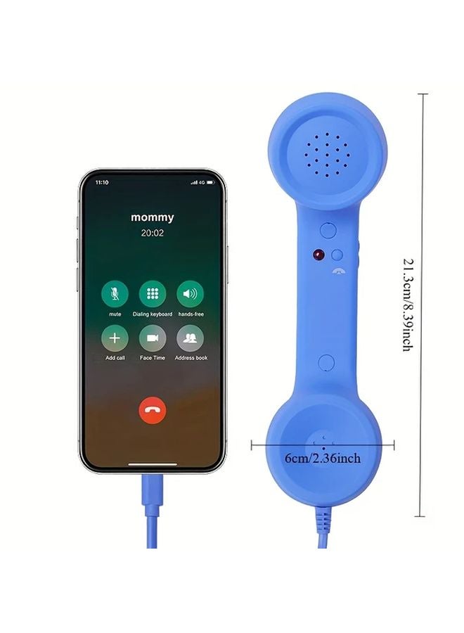 Black Retro Wired Headset Type C Classic Landline Design Volume Control No Tangle Cable - Image 2