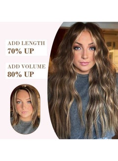 REECHO Hair Extensions 4Pcs Clip In Hair Extensions Natural Soft Synthetic Hairpieces For Women Chocolate Brown With Blonde Highlights  - Image 5