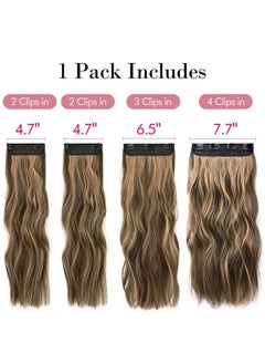 REECHO Hair Extensions 4Pcs Clip In Hair Extensions Natural Soft Synthetic Hairpieces For Women Chocolate Brown With Blonde Highlights  - Image 3
