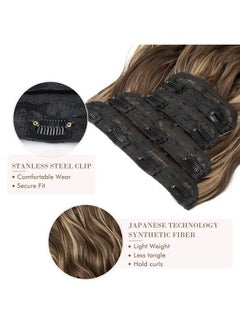 REECHO Hair Extensions 4Pcs Clip In Hair Extensions Natural Soft Synthetic Hairpieces For Women Chocolate Brown With Blonde Highlights  - Image 4