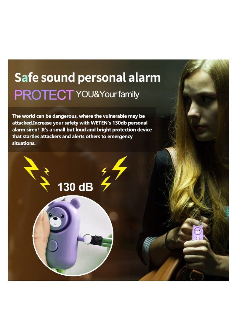 Personal Alarm Safe Sound Cute Bear Safety Keychain for Women Kids Elders 2 Pack 130dB Loud Siren Safety Self Defense with Flashing LED Light Security Keychain Emergency Alert  Blue and Purple - Image 3