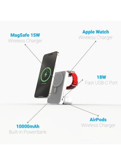 Oneadaptr OneAdaptr OneGo (White) -10000mAh 5 In 1 MagSafe Wireless Charging Stand PowerBank - Fully compatible with new iPhone 16 / 16 Pro, Apple Watch and AirPods (Grey)  - Image 4