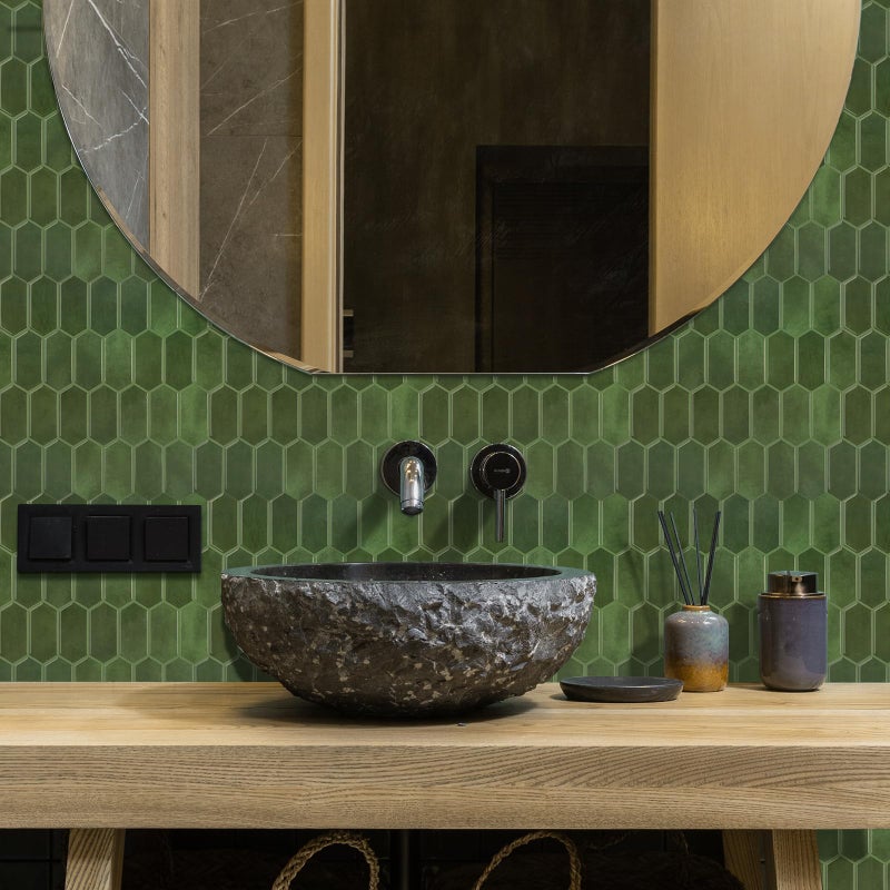 WalDecoo Peel and Stick Tile for Kitchen, Thicker Design 3D Self -Adhesive Long Hexagon Wall Tile Backsplash, Green 10-Sheet 12"x12" Stick on Tiles, Peel and Stick Wall Tiles for Kitchen - Image 2