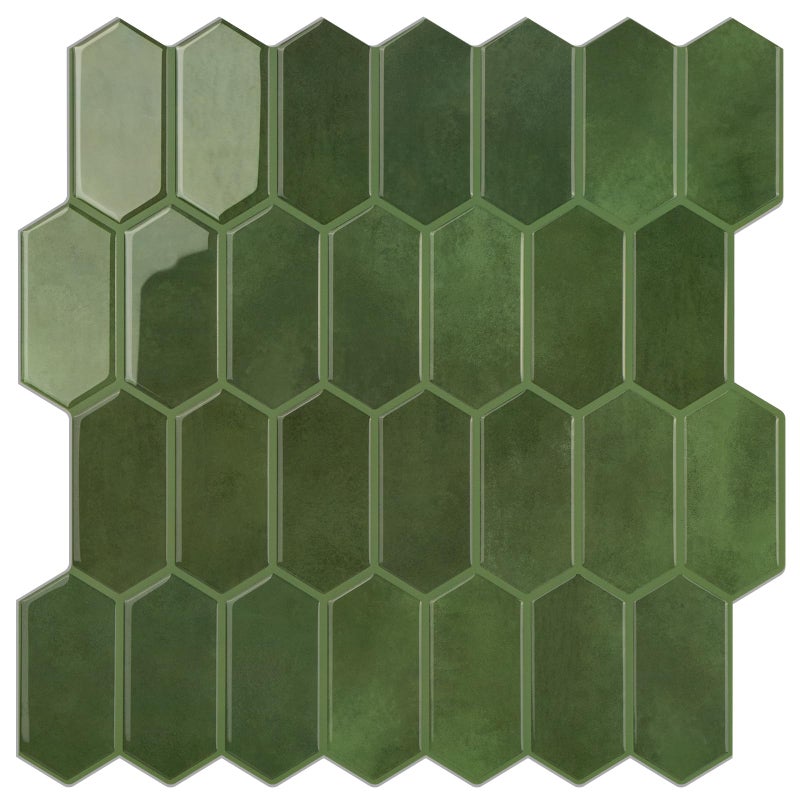 WalDecoo Peel and Stick Tile for Kitchen, Thicker Design 3D Self -Adhesive Long Hexagon Wall Tile Backsplash, Green 10-Sheet 12"x12" Stick on Tiles, Peel and Stick Wall Tiles for Kitchen - Image 1