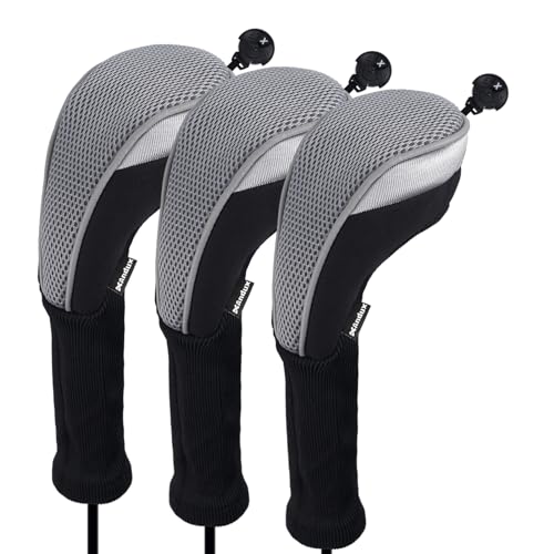Andux 3pcsPack Long Neck Golf Hybrid Club Head Covers Dial No Tag CTMT02 Grey - Image 1
