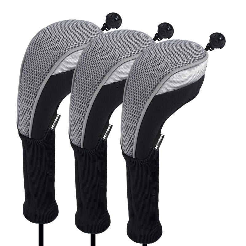 Andux 3pcsPack Long Neck Golf Hybrid Club Head Covers Dial No Tag CTMT02 Grey - Image 2
