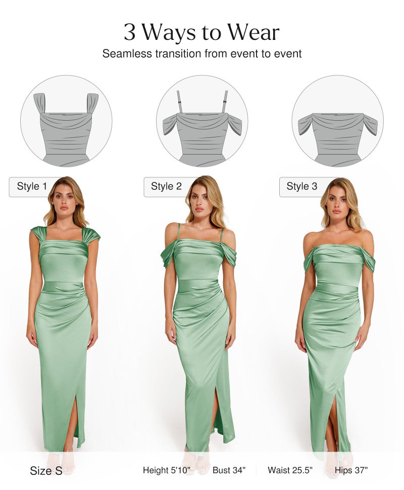 Popilush Cocktail Dresses for Women Shapewear Off the Shoulder Formal Wedding Guest Maxi Dresses Sage Green - Image 3