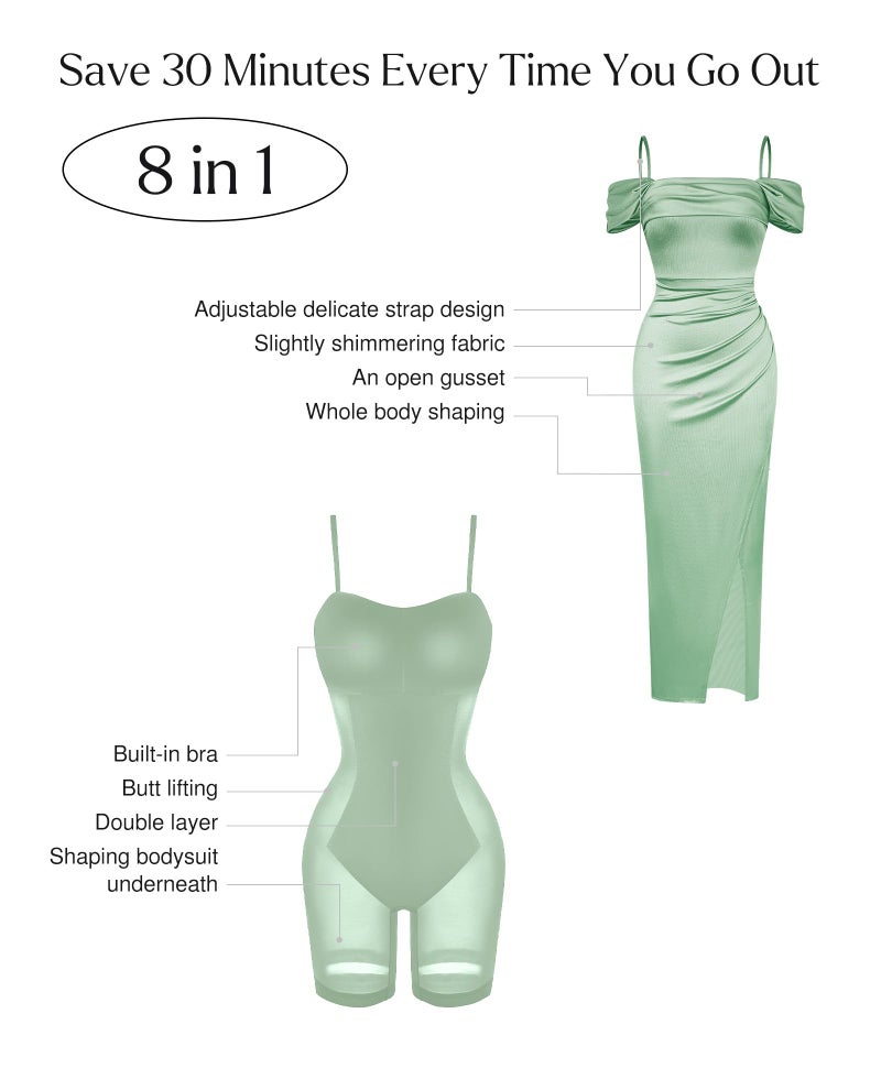 Popilush Cocktail Dresses for Women Shapewear Off the Shoulder Formal Wedding Guest Maxi Dresses Sage Green - Image 4