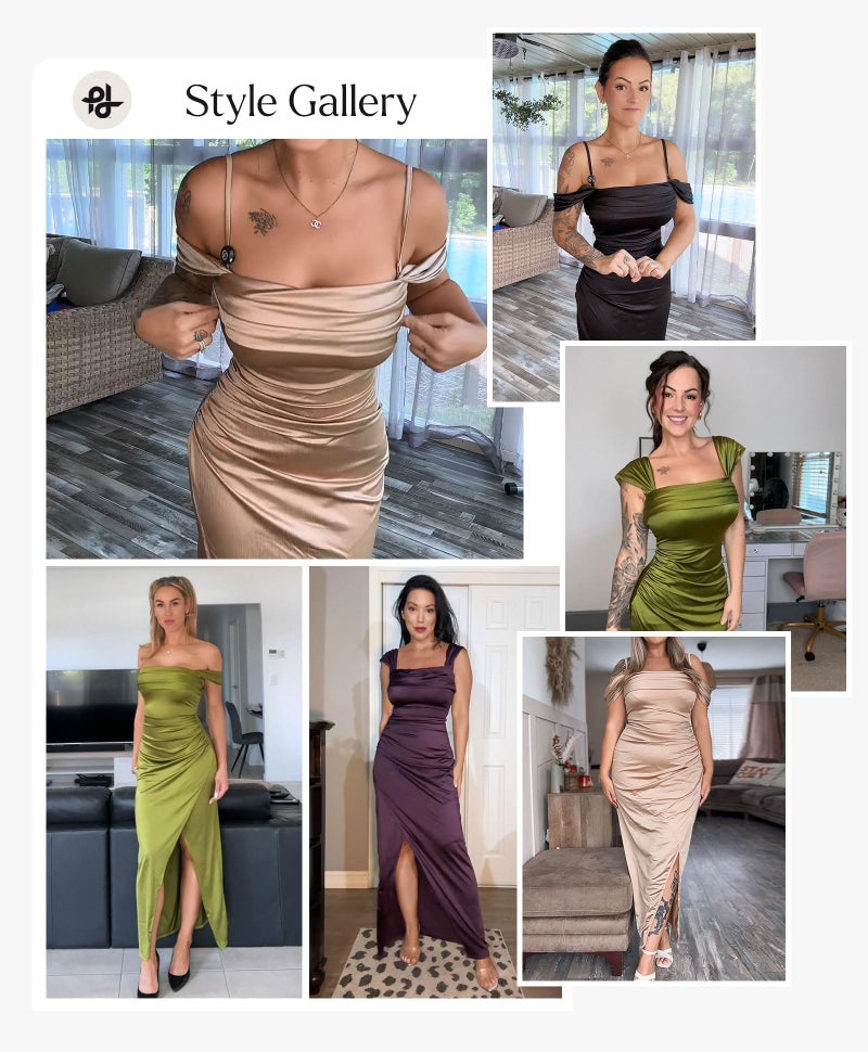 Popilush Cocktail Dresses for Women Shapewear Off the Shoulder Formal Wedding Guest Maxi Dresses Sage Green - Image 2