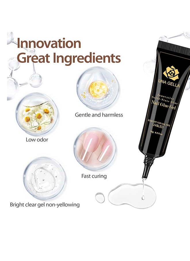 UNA GELLA - Soft Gel Nail Tips Glue Gel Solid Nail Glue Gel 15ml Lamp Curing Needed Solid Soak Off Glue Super Strong Nail Glue Gel For Acrylic Nails Extension Fake Nails Press On Nails - Image 1