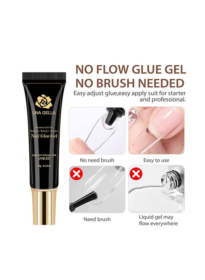 UNA GELLA - Soft Gel Nail Tips Glue Gel Solid Nail Glue Gel 15ml Lamp Curing Needed Solid Soak Off Glue Super Strong Nail Glue Gel For Acrylic Nails Extension Fake Nails Press On Nails - Image 1