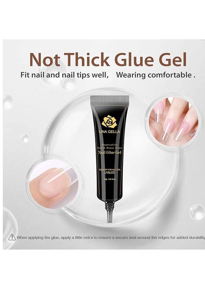 UNA GELLA - Soft Gel Nail Tips Glue Gel Solid Nail Glue Gel 15ml Lamp Curing Needed Solid Soak Off Glue Super Strong Nail Glue Gel For Acrylic Nails Extension Fake Nails Press On Nails - Image 1