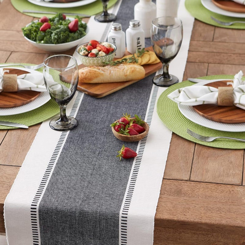 DII Dobby Stripe Woven Table Runner, 13x108 (13x113.5, Fringe Included), Black - Image 5