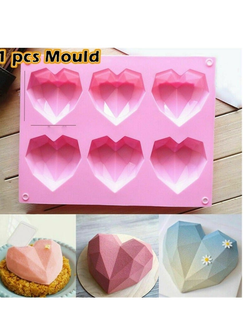 6 تجويف الماس الحب سيليكون قالب الكعكة سيليكون ثلاثية الأبعاد شكل قلب كعكة فندان قالب الخبز النمذجة ديكور - Image 2