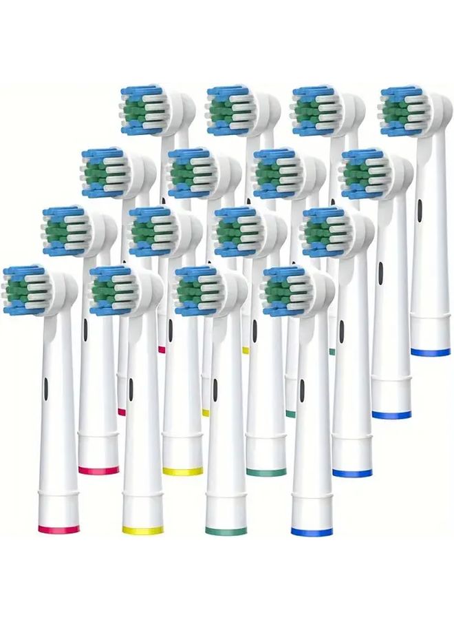16pcs White Replacement Toothbrush Heads With Protective Covers And Color Rings - Image 1