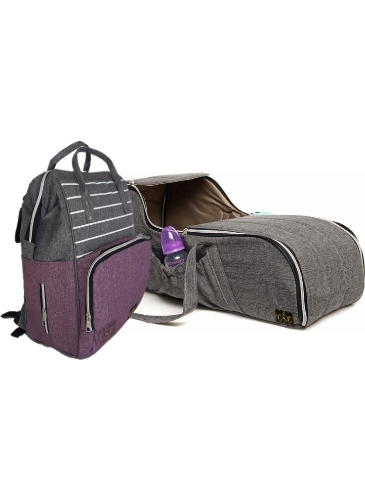 U.S.F Carrycot Baby Carrier Stroller + Mother Baby Care Bag - Gray Purple  - Image 1