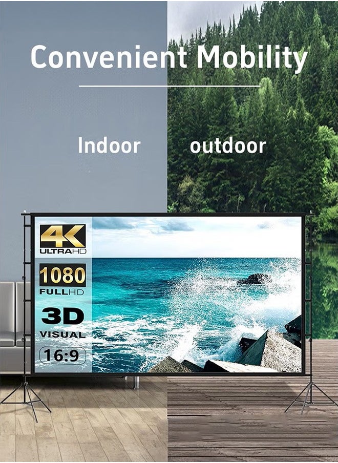 XiuWoo Projector Screen and Stand, 100 Inch Portable Outdoor,16:9 4K 1080p HD Movie,with Carry Bag for Indoor Outdoor Home Theater Camping Foldable Anti Crease  - Image 3