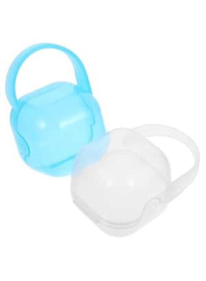 2Pcs Portable Pacifier Holder Storage Box Blue White Set Pp Material Dustproof Travel Organizer