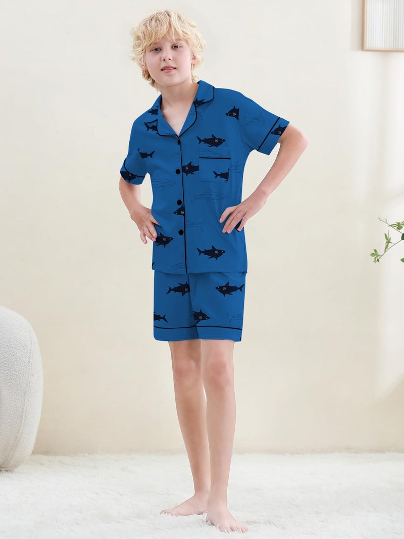 Umeyda Boys Sleeve Top and Shorts Snug Fit 100% Cotton 2 Piece Pajama Set, Blue Dink, for Ages 9-10 Years = Tag 150 - Image 2