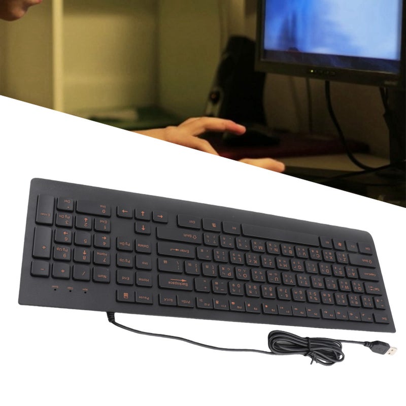 لوحة مفاتيح صينية بخطوط USB سلكية مع شعور مريح لليد وضوضاء منخفضة لوحة مفاتيح ثنائية اللغة الصينية والإنجليزية للمكتب - Image 4