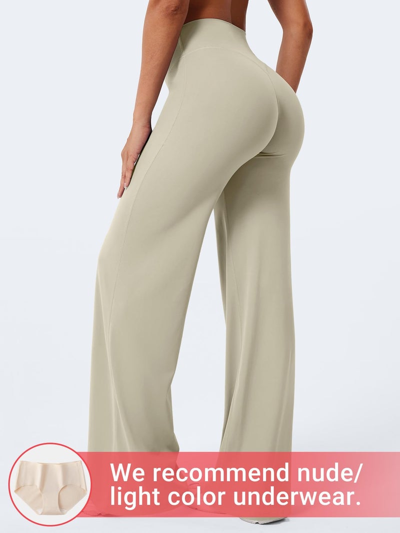 YEOREO Workout Leggings Womens No Front Seam Straight Leggings 33" High Waist Buttery Eddiy Gym Yoga Pants Light Sand S - Image 4