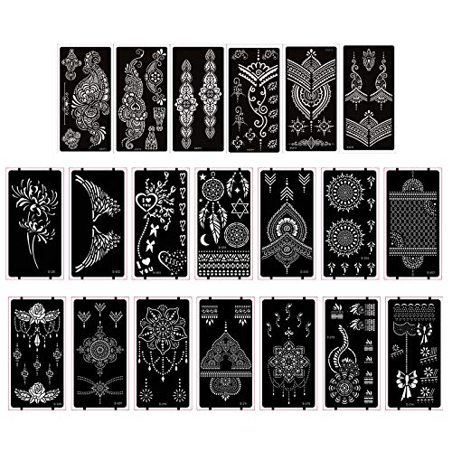 Xmasir 20 Sheets Henna Tattoo Stencil Kit,Temporary Tattoo Templates Indian Arabian Self Adhesive Tattoo Sticker for Face Body Art Paint - Image 3