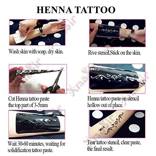 Xmasir 20 Sheets Henna Tattoo Stencil Kit,Temporary Tattoo Templates Indian Arabian Self Adhesive Tattoo Sticker for Face Body Art Paint - Image 4