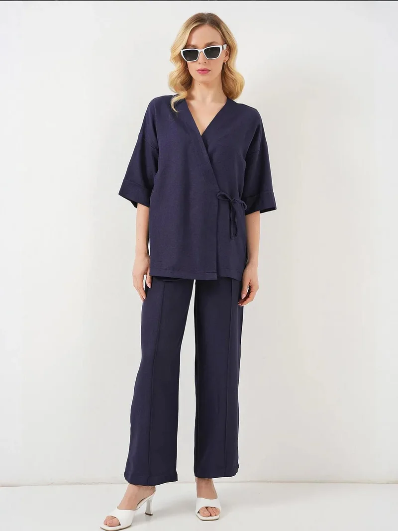 BIG DART BDART Oversized V-Neck Tie Closure Kimono Pants Set