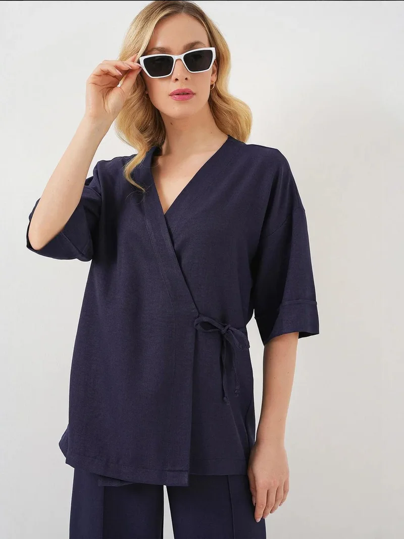 BIG DART BDART Oversized V-Neck Tie Closure Kimono Pants Set