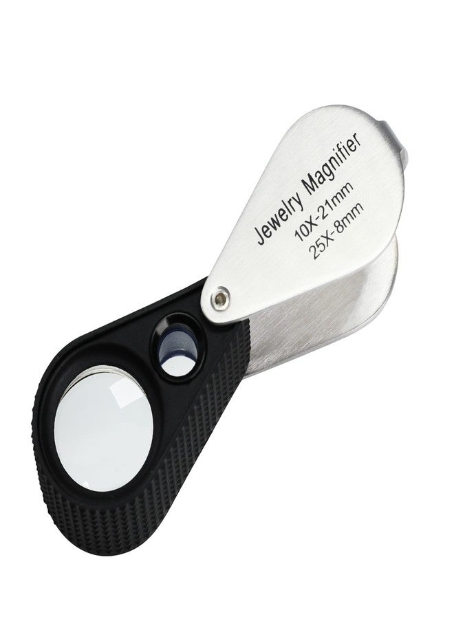 DANOPLUS 10X 25X Jewelers Loupe Magnifier Pocket Foldable Dual Lens Jewelry Magnifier with 21mm and 8mm Optical Glass Stainless Steel Body for Jewelry, Gems, Coins, Stamps, Watch, etc - Image 1