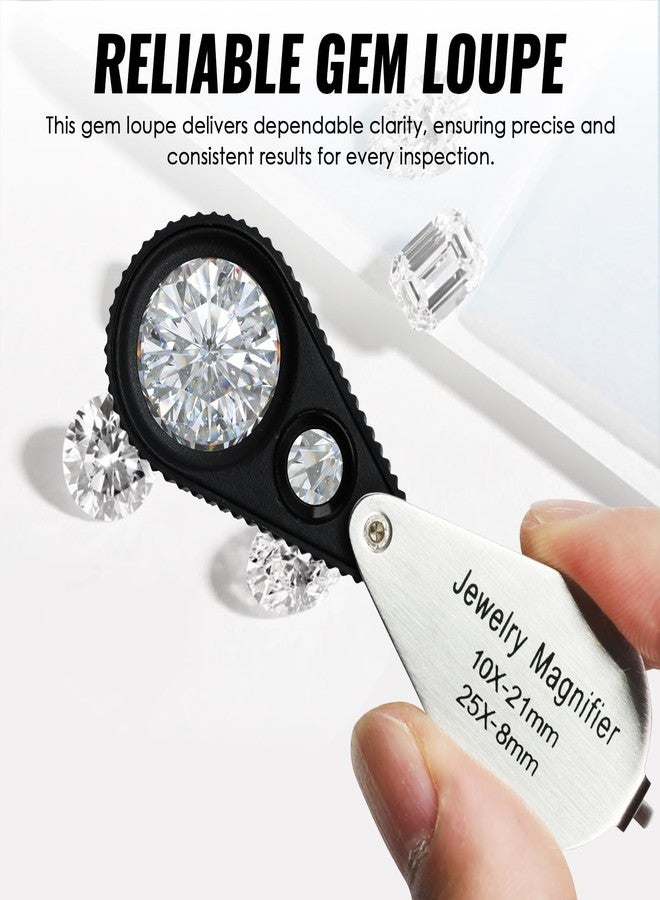 DANOPLUS 10X 25X Jewelers Loupe Magnifier Pocket Foldable Dual Lens Jewelry Magnifier with 21mm and 8mm Optical Glass Stainless Steel Body for Jewelry, Gems, Coins, Stamps, Watch, etc - Image 2
