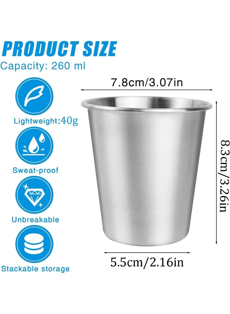6 Pack 9 Ounce 260ml Stainless Steel Cups Shatterproof Pint Drinking Cups Metal Drinking Glasses for Kids and Adults - Image 2