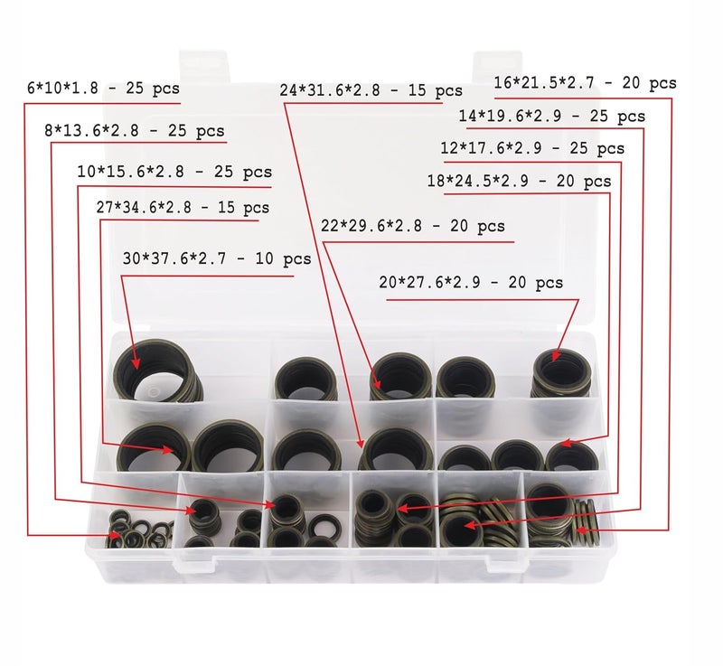 AUTOMAJOR 245pcs Oil Drain Plug Crush Washer Gasket Seal Assortment – 6 8 10 12 14 16 18 20 22 24 27 30 mm - Universal Fit 245pcs 12 Sizes Steel with Rubber Oil Plug Washers by - Image 1