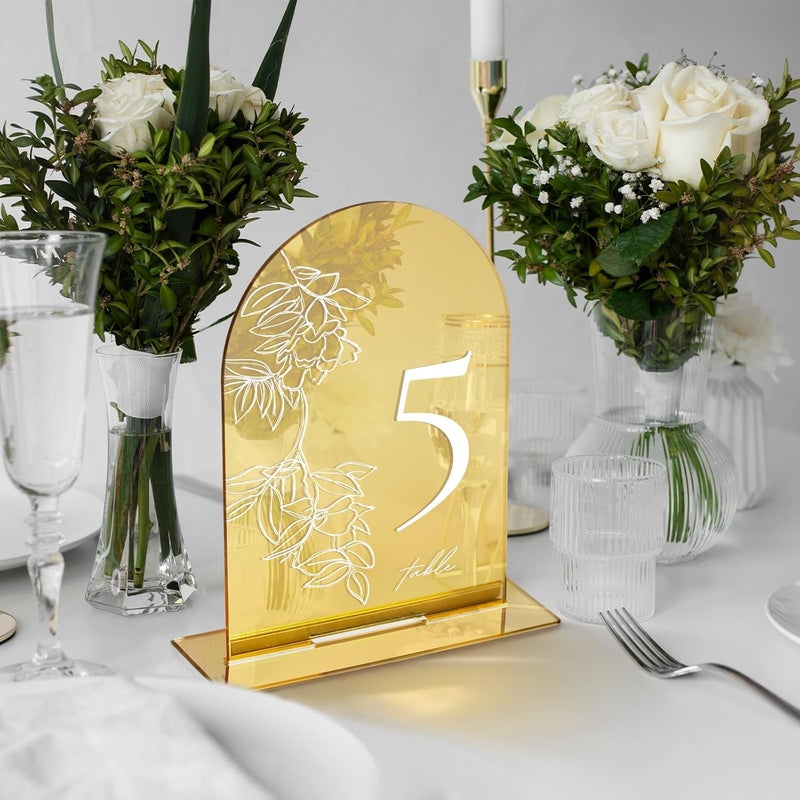 TPGP UNIQOOO 10 Pack Acrylic Gold Mirror Arch Table Sign for Weddings - Image 1