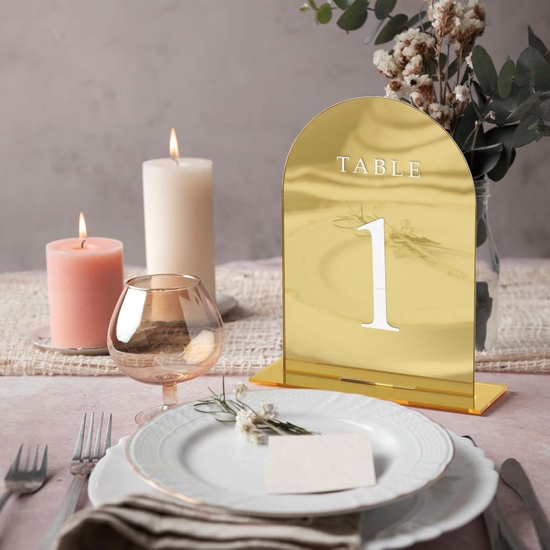 TPGP UNIQOOO 10 Pack Acrylic Gold Mirror Arch Table Sign for Weddings - Image 5