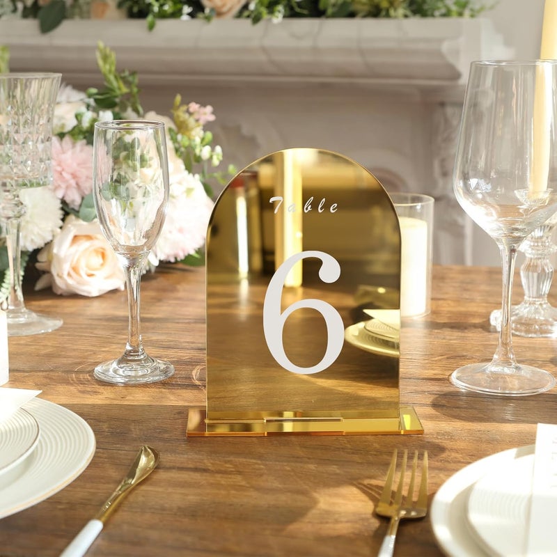 TPGP UNIQOOO 10 Pack Acrylic Gold Mirror Arch Table Sign for Weddings - Image 3