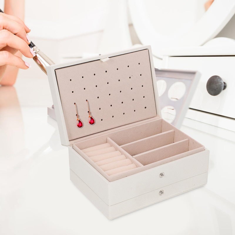 Large Capacity Desktop Jewelry Box Organizer For Necklace And Earring Storage Women Beige - Image 5