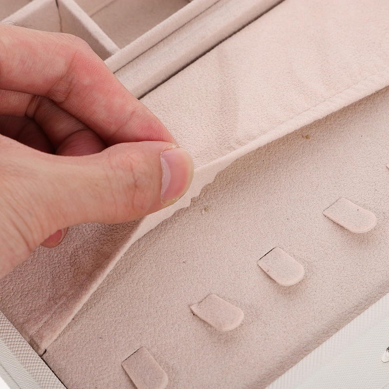 Large Capacity Desktop Jewelry Box Organizer For Necklace And Earring Storage Women Beige - Image 4