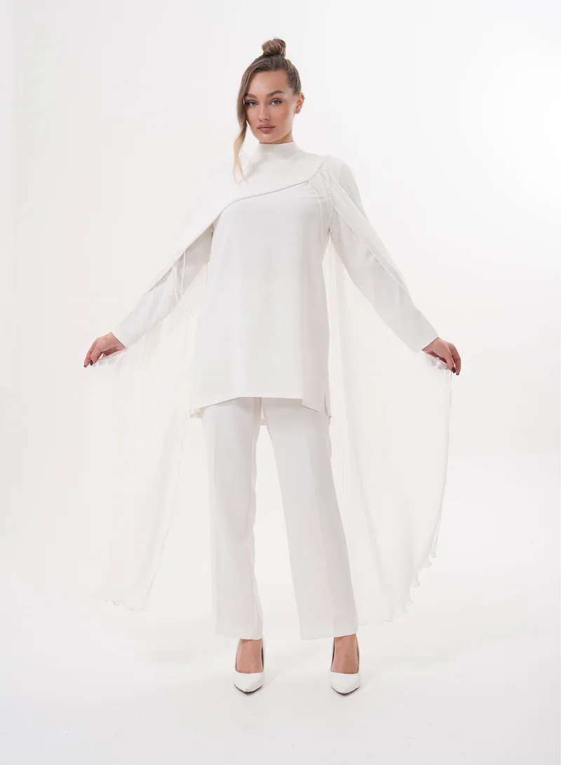 Marvella By Rasha  Elegant Pleated Cape Pantsuit Set for Women | Best Price UAE