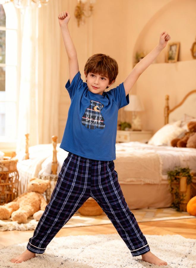 Take Two Boys Blue Bear Print Round Neck T-Shirt And Pyjama Set - Image 3