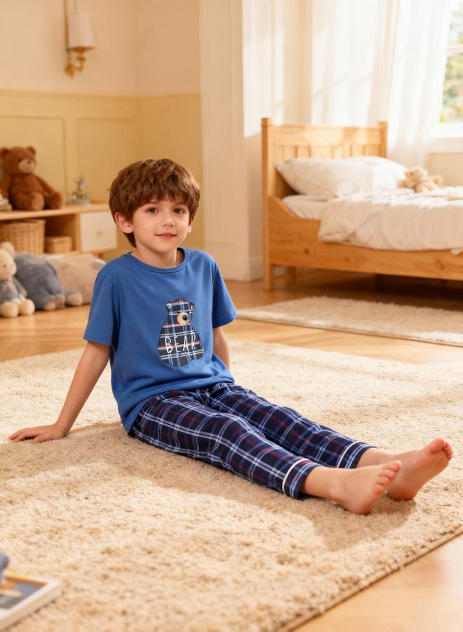 Take Two Boys Blue Bear Print Round Neck T-Shirt And Pyjama Set - Image 4