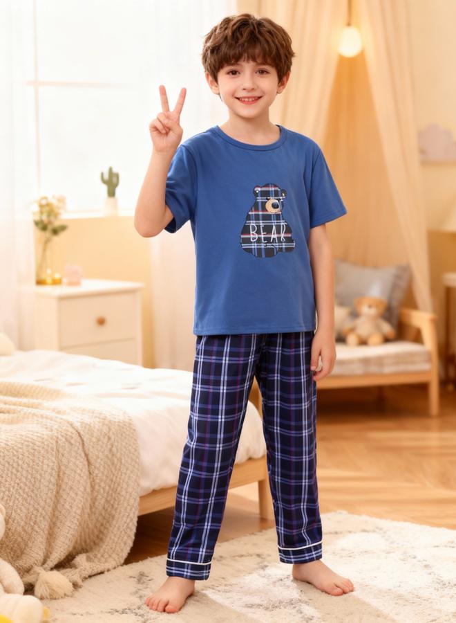 Take Two Boys Blue Bear Print Round Neck T-Shirt And Pyjama Set - Image 1