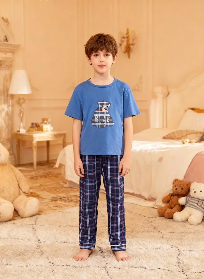 Take Two Boys Blue Bear Print Round Neck T-Shirt and Pyjama Set