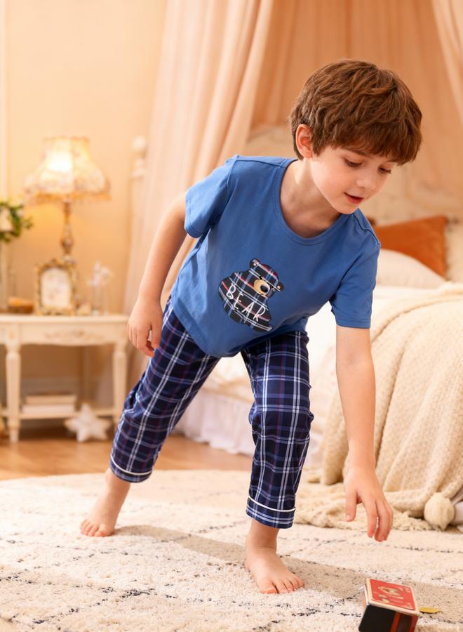 Take Two Boys Blue Bear Print Round Neck T-Shirt And Pyjama Set - Image 5