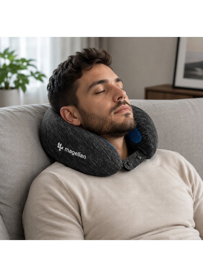 MAGELLAN Travel Neck Pillow – Soft & Ergonomic Neck Support Cushion with Front Snap Closure for Airplane, Car, Train & Office Use - Image 2