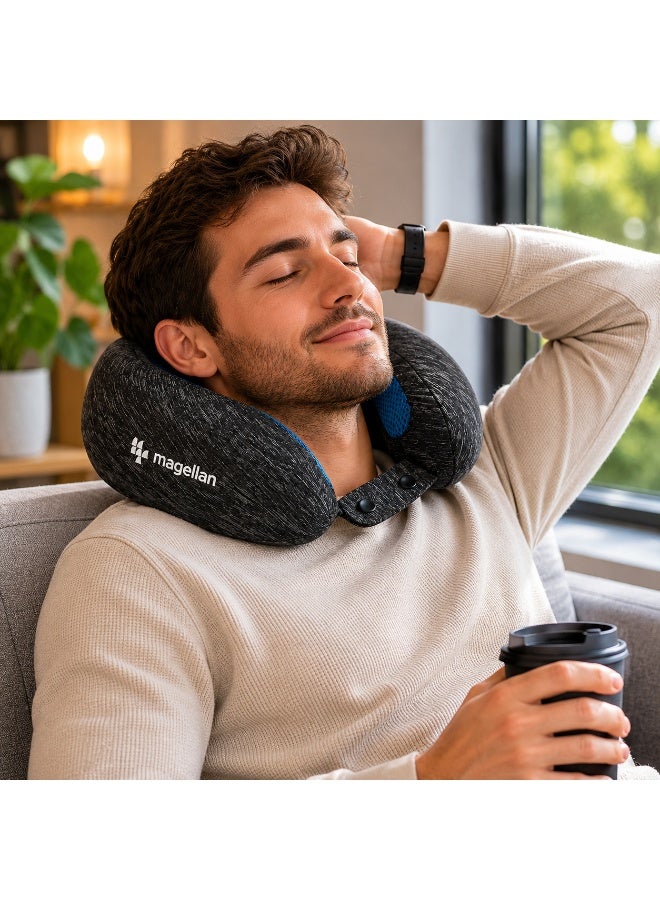 MAGELLAN Travel Neck Pillow – Soft & Ergonomic Neck Support Cushion with Front Snap Closure for Airplane, Car, Train & Office Use - Image 3