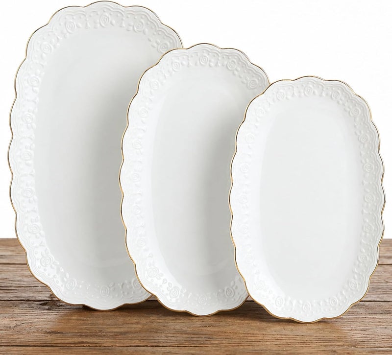 Kassel Ceramic Serving Platter Set | 14”/12”/10” Oval Serving Trays for Entertaining at Parties and Weddings | Oven Safe Large Serving Trays for Tacos, Steak, and Cake - Image 1