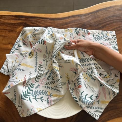 Oak & Lily Set of 3 Kitchen Napkins | Dish Towels | 100% Cotton | Premium European Quality | Washable, Large Size (40 * 60cm) Kitchen Cloth for Roti, Cleaning, Drying, Wiping | Green Floral Prints - Image 5