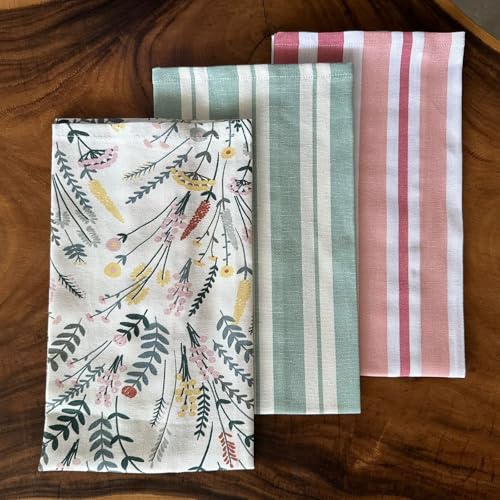 Oak & Lily Set of 3 Kitchen Napkins | Dish Towels | 100% Cotton | Premium European Quality | Washable, Large Size (40 * 60cm) Kitchen Cloth for Roti, Cleaning, Drying, Wiping | Green Floral Prints - Image 4